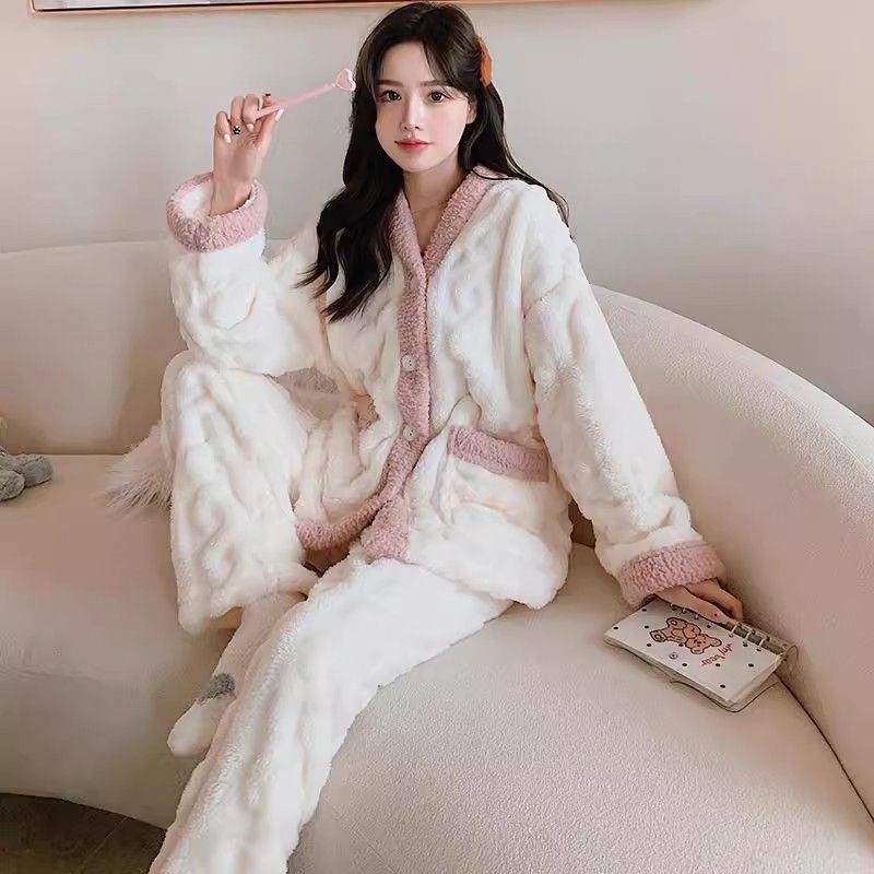 珊瑚絨睡衣女秋冬季加厚加絨甜美公主風可愛保暖套裝冬款家居服