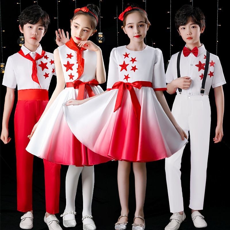 国庆儿童合唱服演出服女童舞蹈裙小学生爱国礼服红歌朗诵演出服