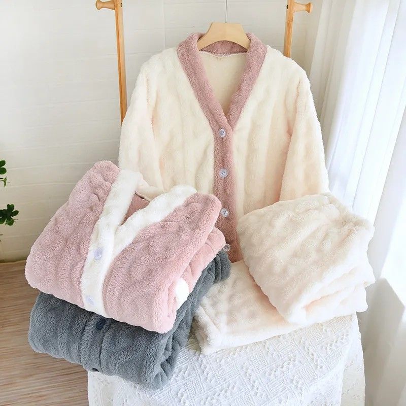 珊瑚絨睡衣女士2023新款秋冬季加絨加厚保暖冬天法蘭絨家居服套裝