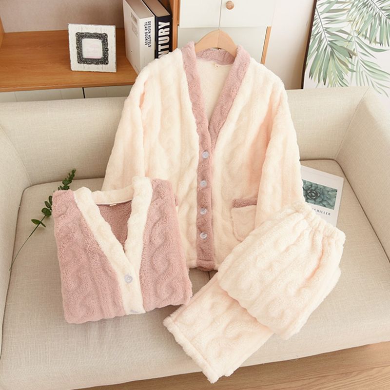 睡衣女秋冬款珊瑚絨2023新款加厚加絨高級感保暖法蘭絨家居服套裝