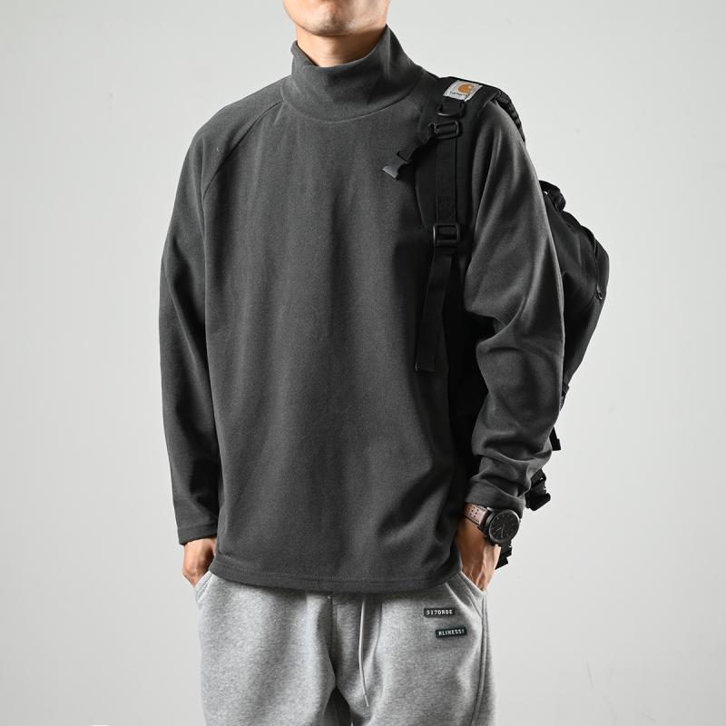 XGI Japanese retro simple solid color half-high collar long-sleeved T-shirt men's trendy brand loose couple casual bottoming top