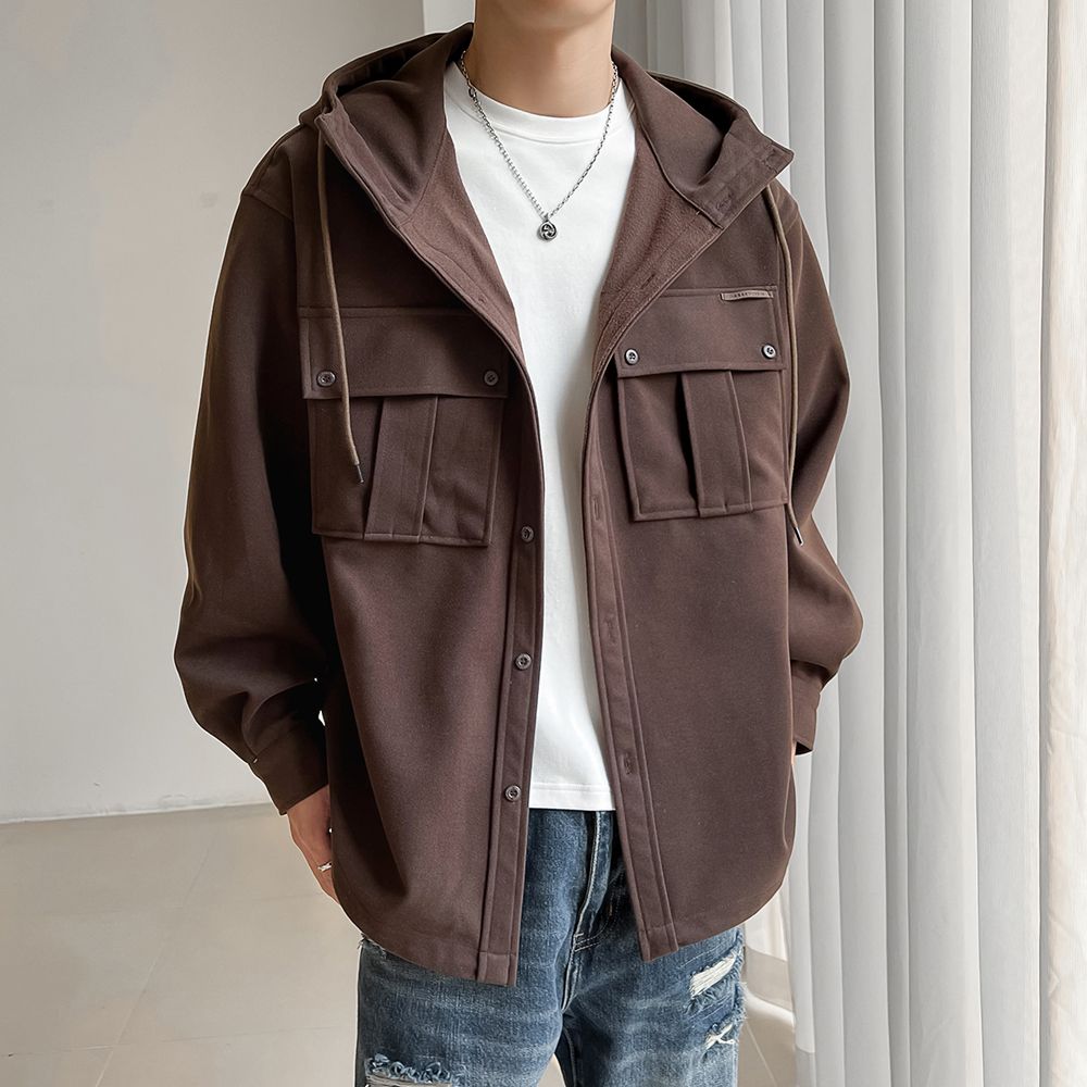 Teenage woolen coat men's autumn retro niche design couple casual top workwear hooded loose jacket