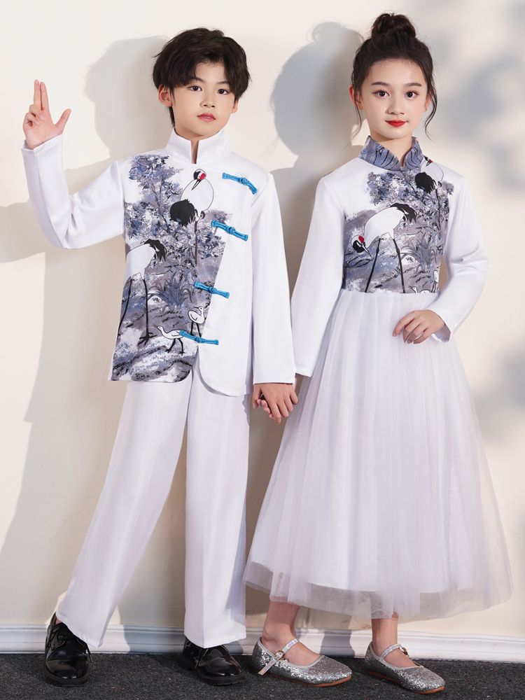 中小学生男女童汉服舞蹈服诗歌朗诵大合唱团主持比赛古筝演出礼服