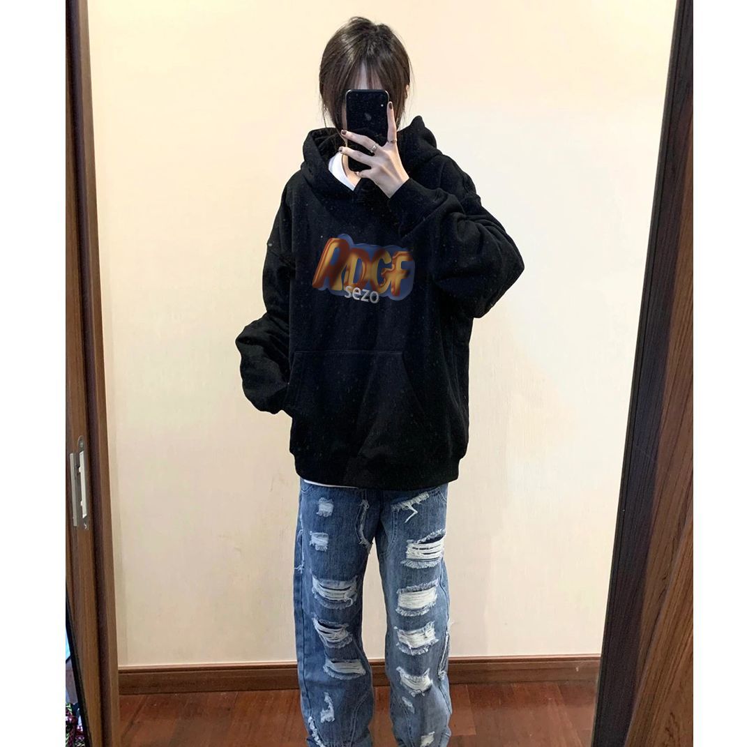 100%重磅純棉衛衣女2023春秋薄款長袖圓領oversize寬鬆小眾慵懶風