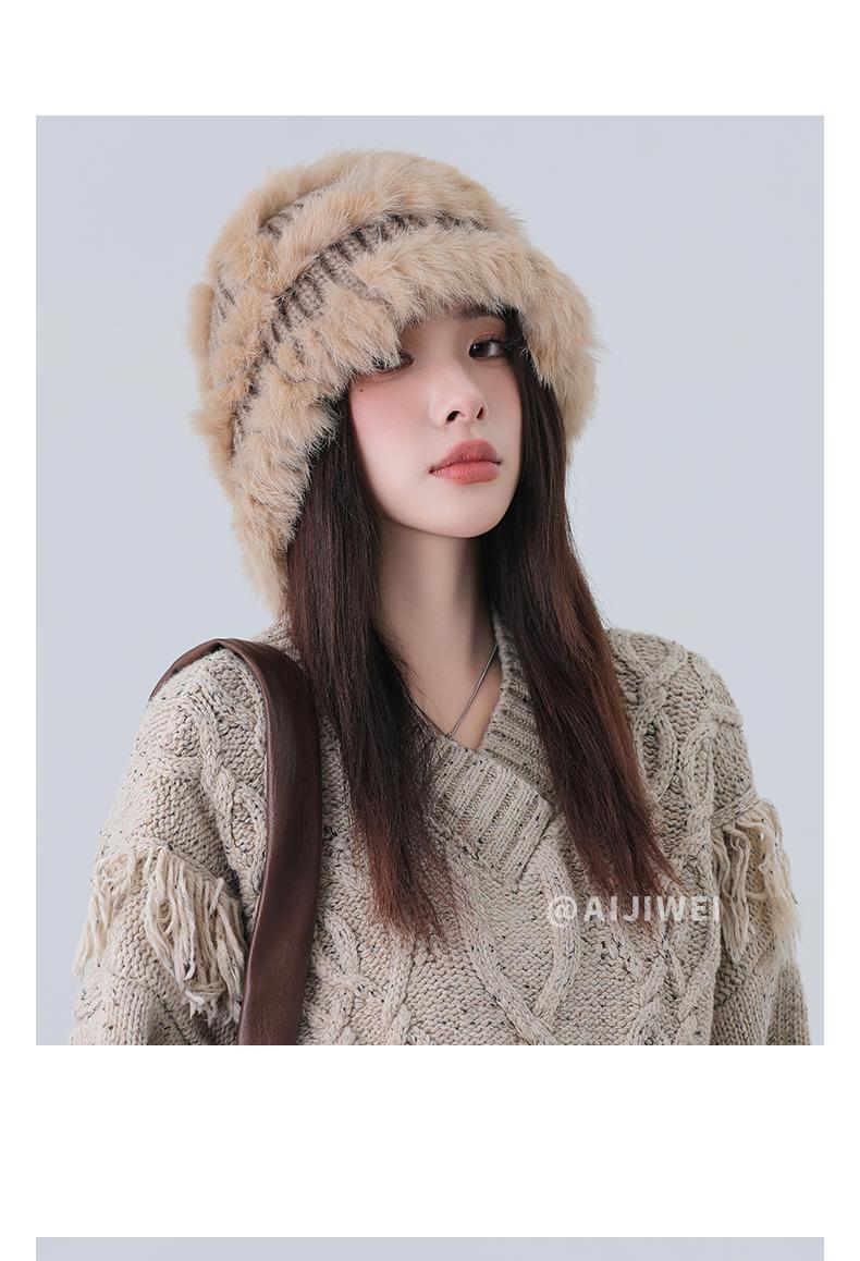 Cappello in maglia di pelo di coniglio donna invernale_voghion.com