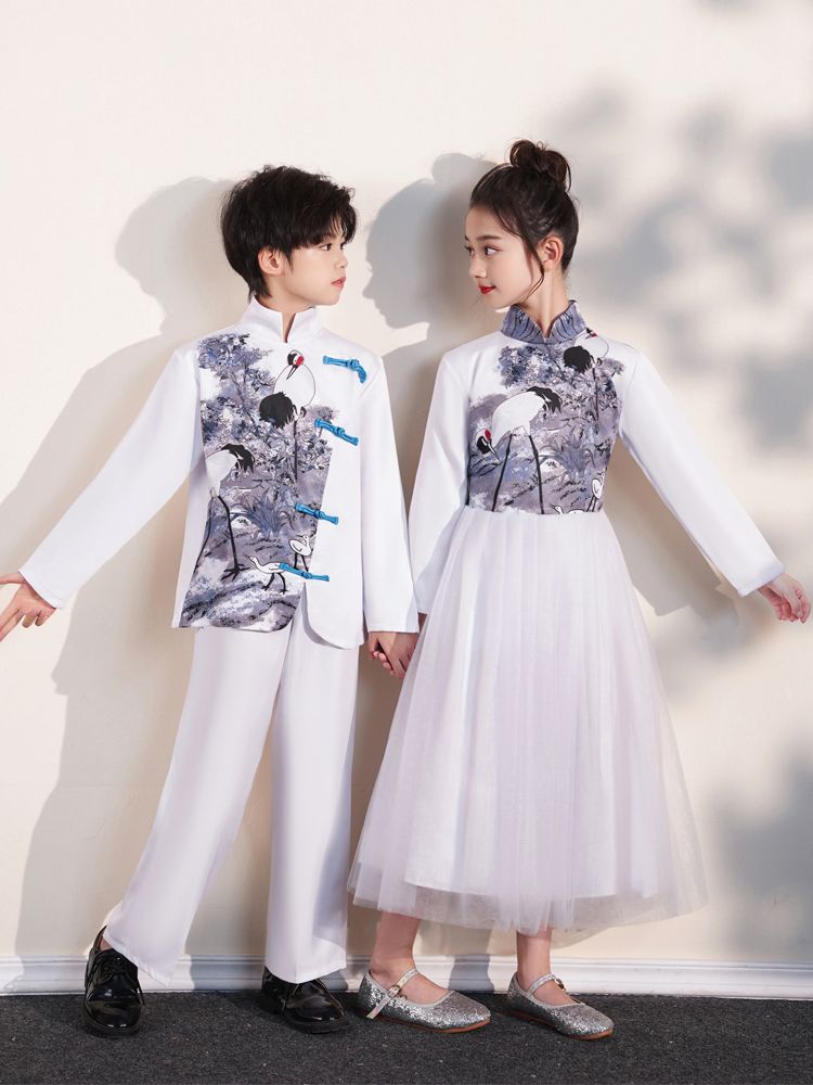 中小學生男女童漢服舞蹈服詩歌朗誦大合唱團主持比賽古箏演出禮服