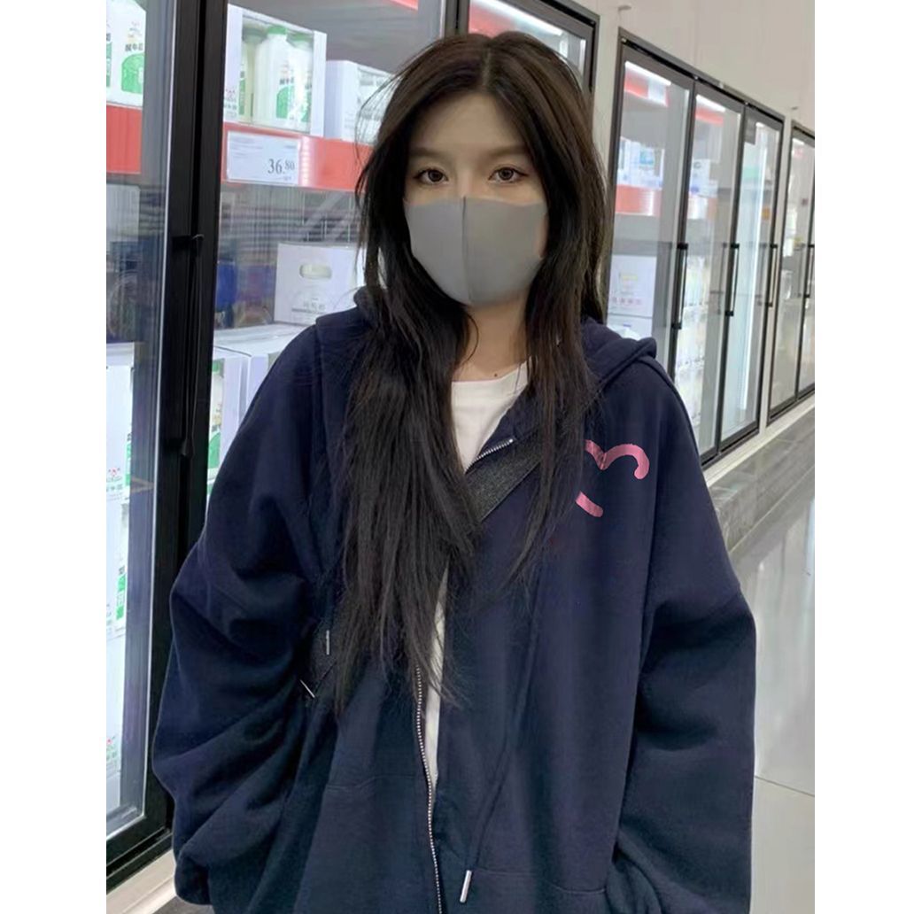100%重磅純棉開衫衛衣女oversize2023春秋薄款外套寬鬆設計感上衣