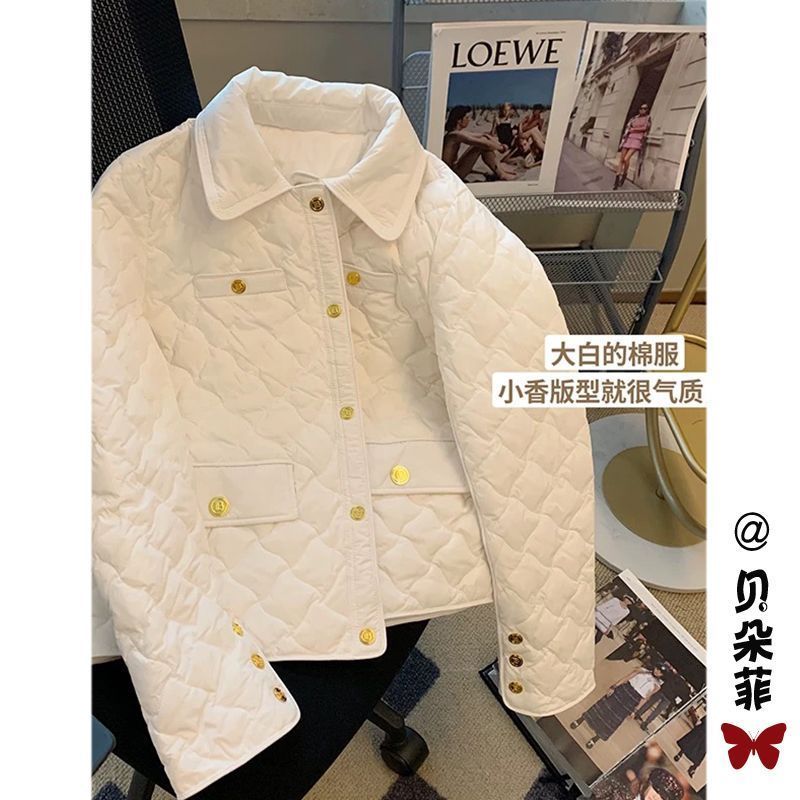 小香風菱格衣服女冬季羽絨棉小個子輕薄夾外套2023新款輕便麵包服