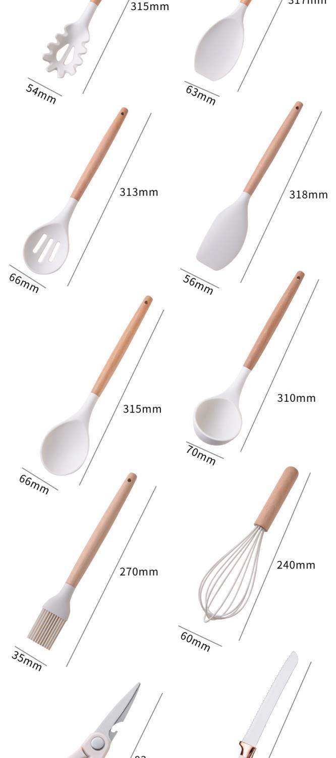 Silicone 19-Piece Non-Stick Cookware Spatula Spoon Kitchenware With Storage Bucket Knife Combination Set_voghion.com