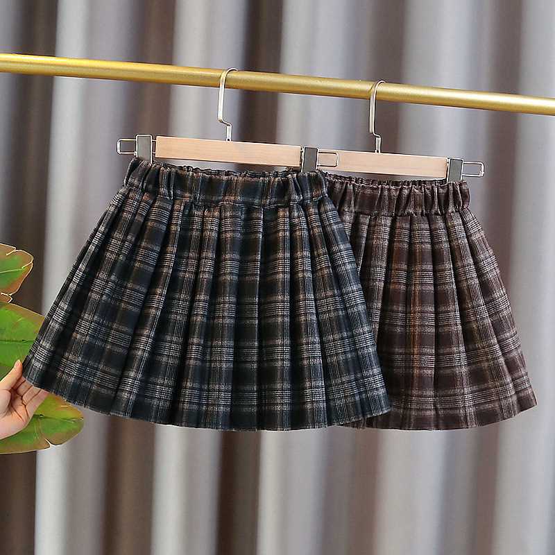 Girls' pleated skirts, autumn and winter woolen 2022 spring and autumn new styles, modern plaid, medium and large children's short skirts