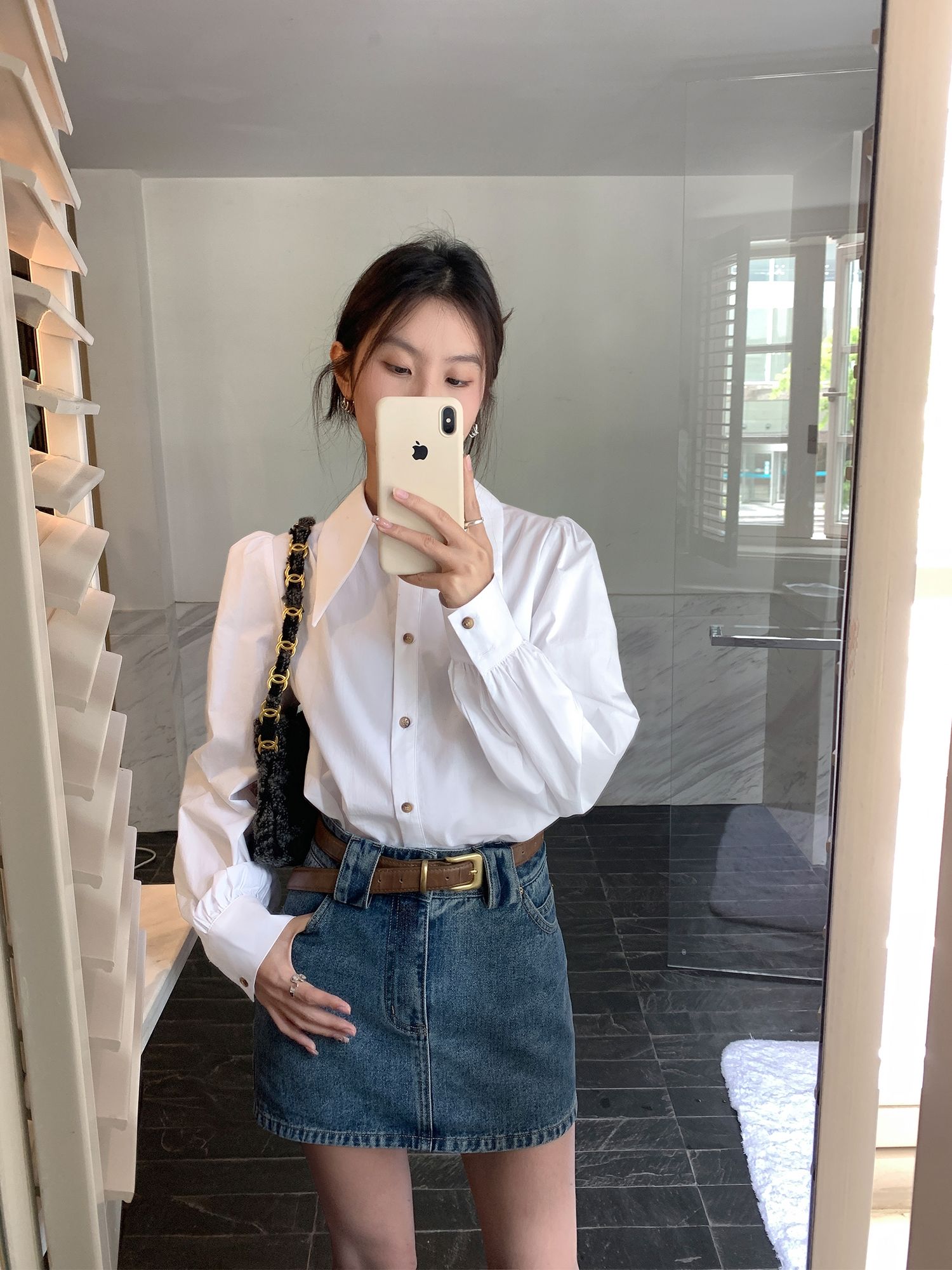 法式泡泡袖白色襯衫女2023秋季新款設計感小眾寬鬆長袖時尚襯衣