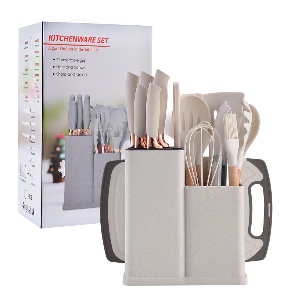 Silicone 19-Piece Non-Stick Cookware Spatula Spoon Kitchenware With Storage Bucket Knife Combination Set_voghion.com