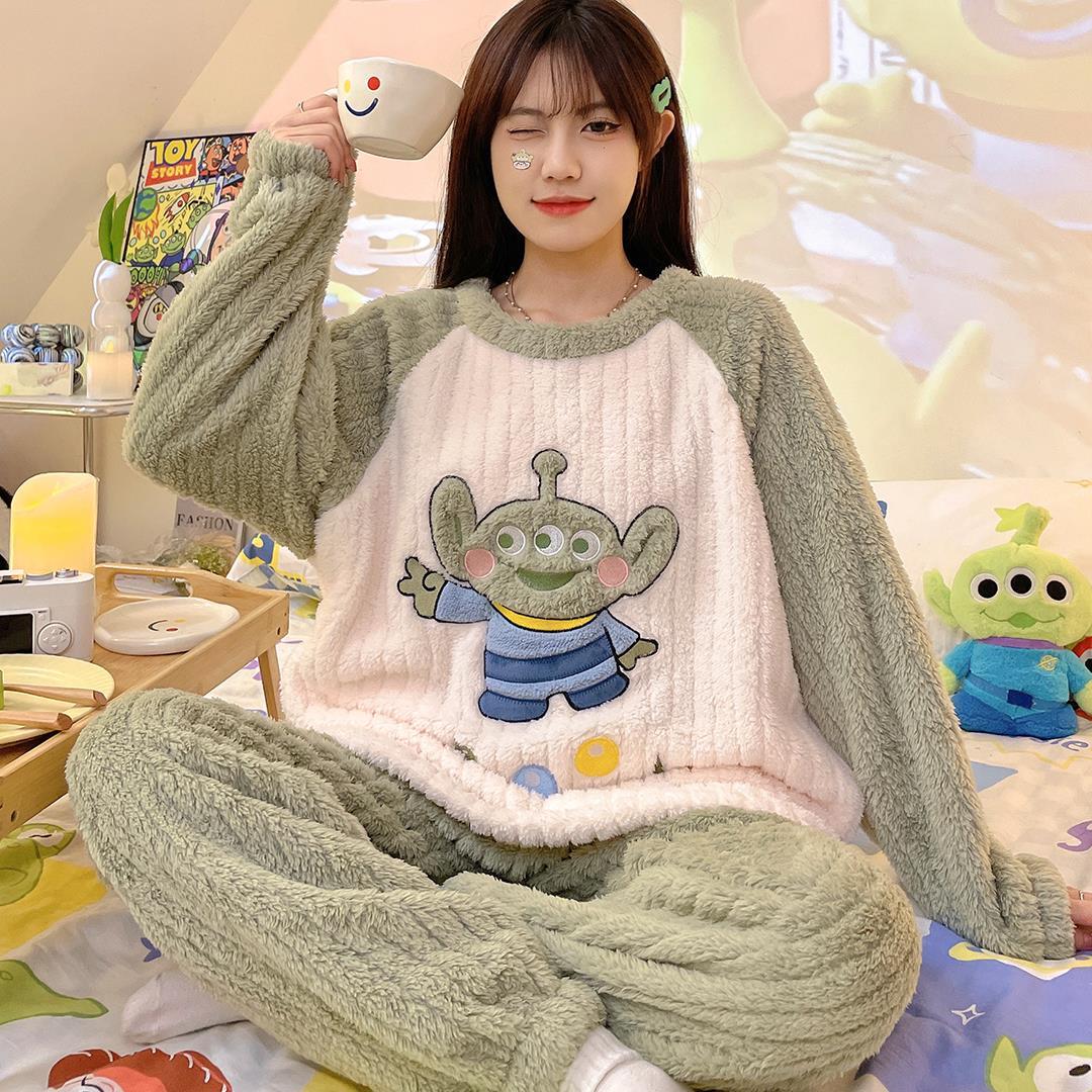 珊瑚絨睡衣女冬季天加絨加厚2023年新款秋冬可愛法蘭絨家居服套裝