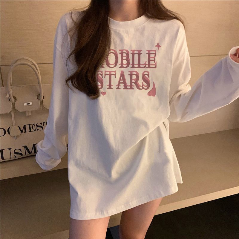 100%純棉白色打底衫女春秋2023新款長袖內搭上衣韓版寬鬆秋衣T恤