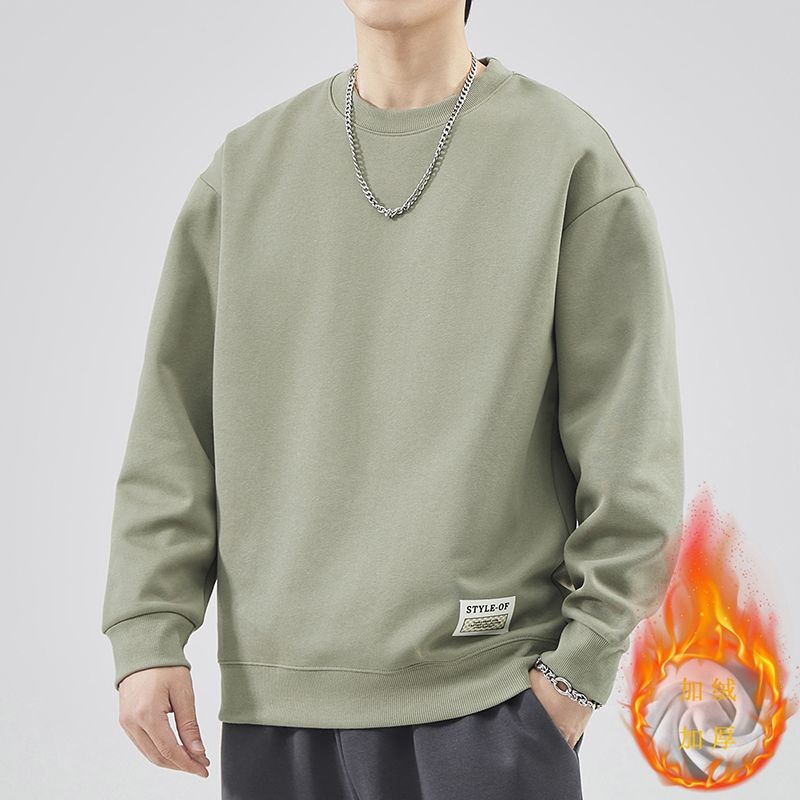 男士衛衣加絨加厚秋冬季潮牌寬鬆套頭衛衣美式重磅純色保暖打底衫