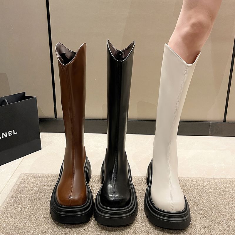 Long boots for women  spring and autumn new Korean style versatile high boots with rear zipper slim boots no more than knee mid-calf boots