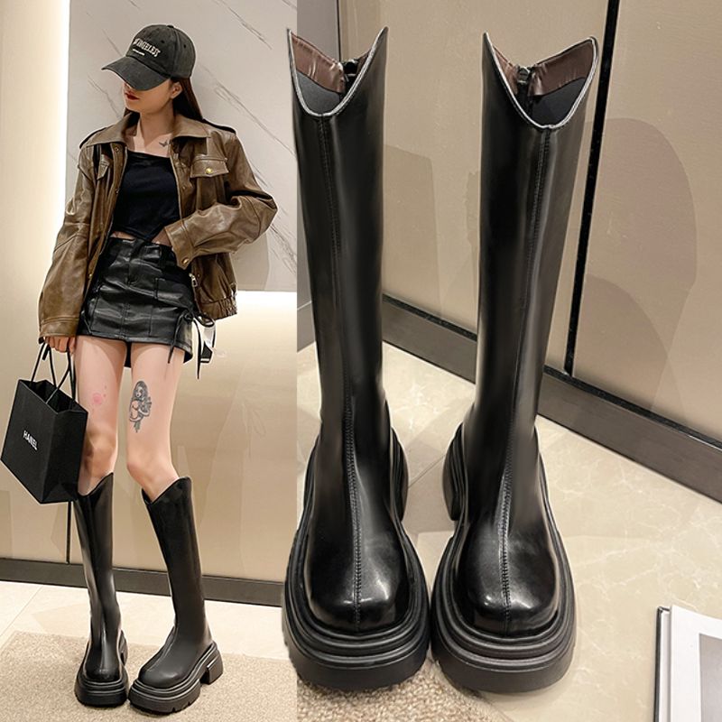 Long boots for women  spring and autumn new Korean style versatile high boots with rear zipper slim boots no more than knee mid-calf boots