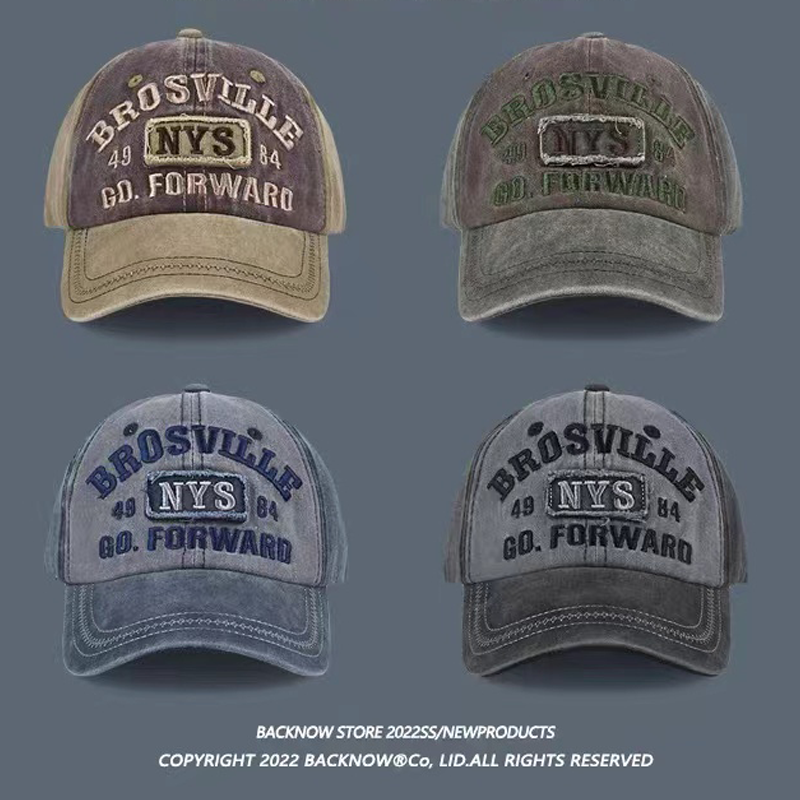 跨境新款NYS字母大绣花棒球帽做旧纯棉不掉色户外鸭舌帽钓鱼帽