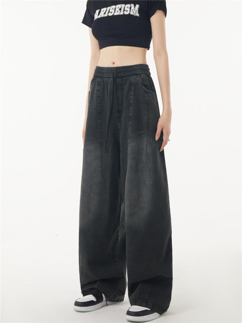 RUTO STUDIO black washed gradient jeans American street retro loose wide-leg pants casual pants