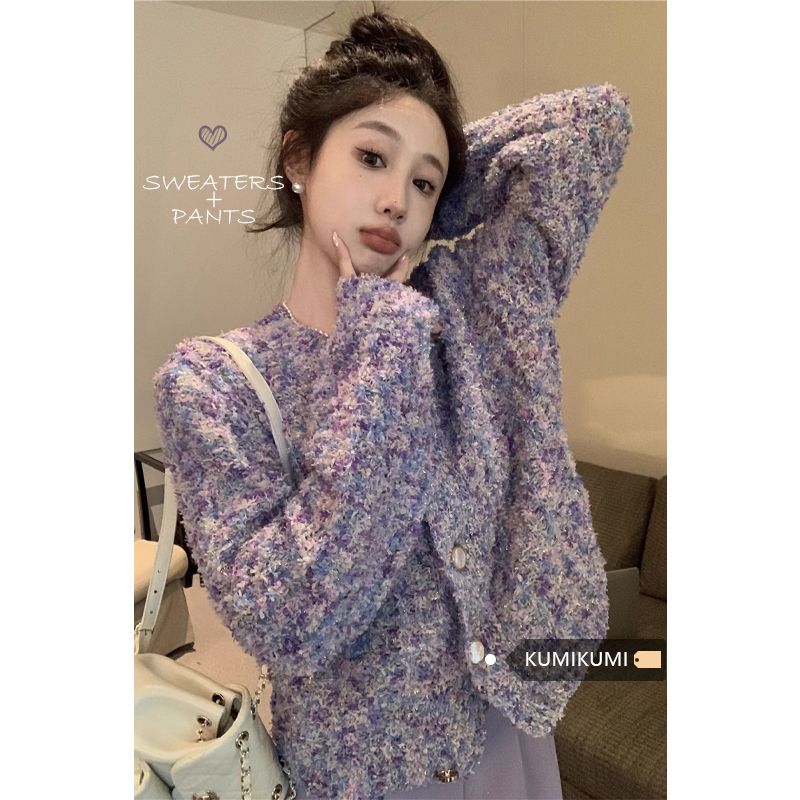 新款設計感小香風毛衣長袖開衫外套女秋季慵懶風寬鬆短款針織上衣