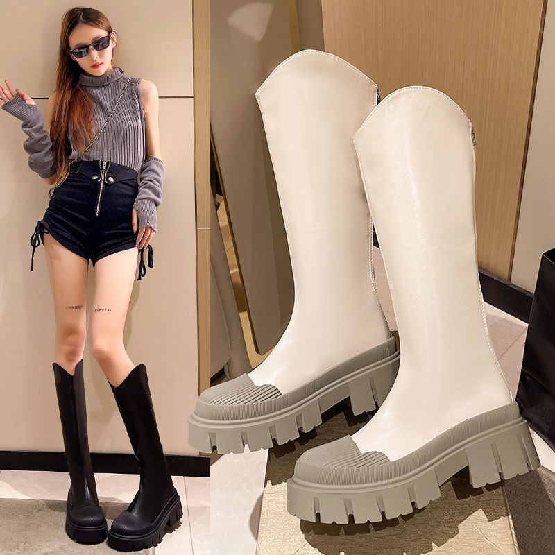 Shell toe long knight boots women's shoes 2023 new autumn and winter plus velvet short boots thick sole British style