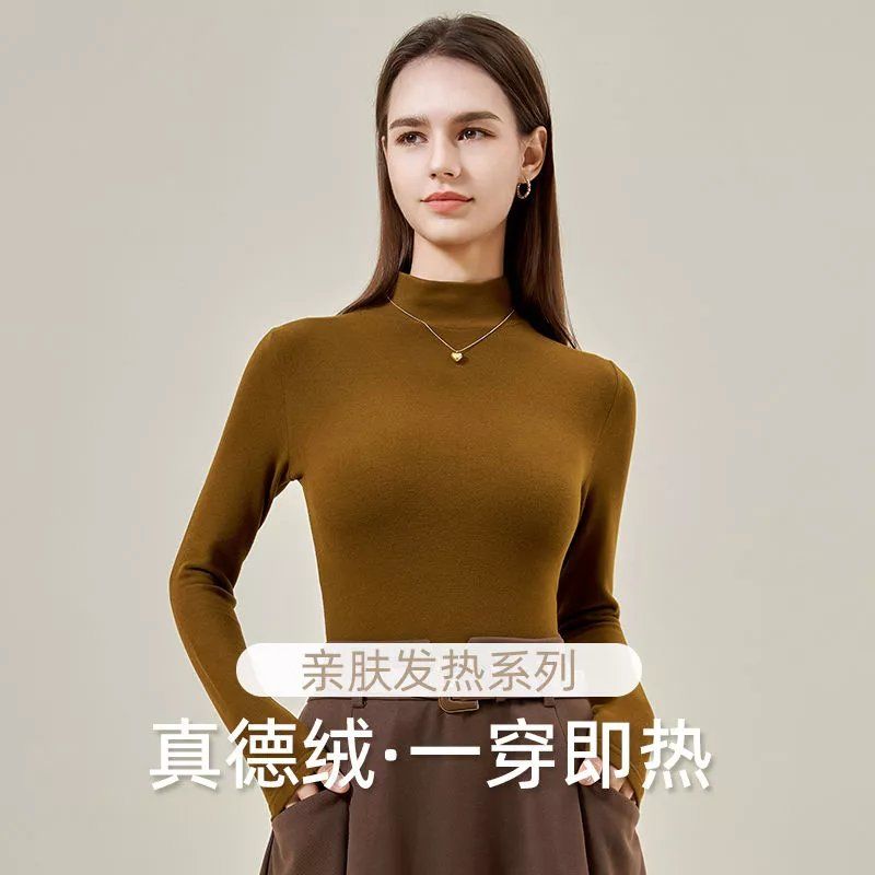 德絨打底衫女秋冬半高領內搭黑色加絨加厚雙面磨毛2023新款長袖