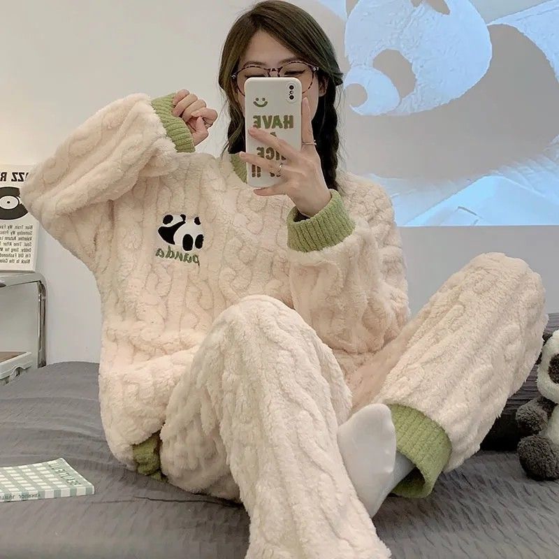 珊瑚絨睡衣女冬季2023新款加厚可愛法蘭絨家居服公主風套裝卡通