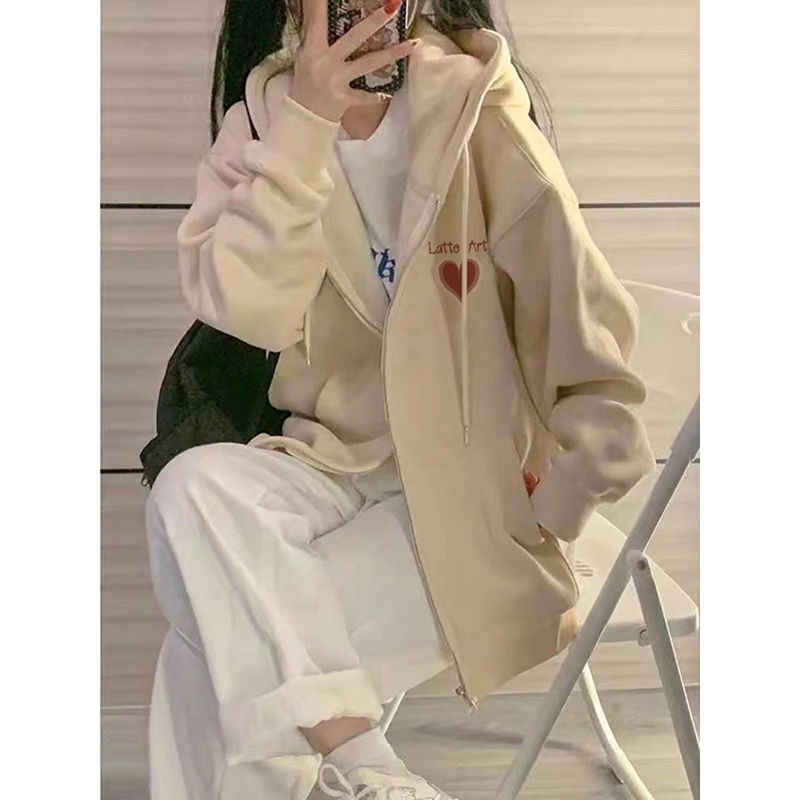 100%重磅純棉衛衣女春秋薄款小個子2023新款oversize寬鬆開衫外套