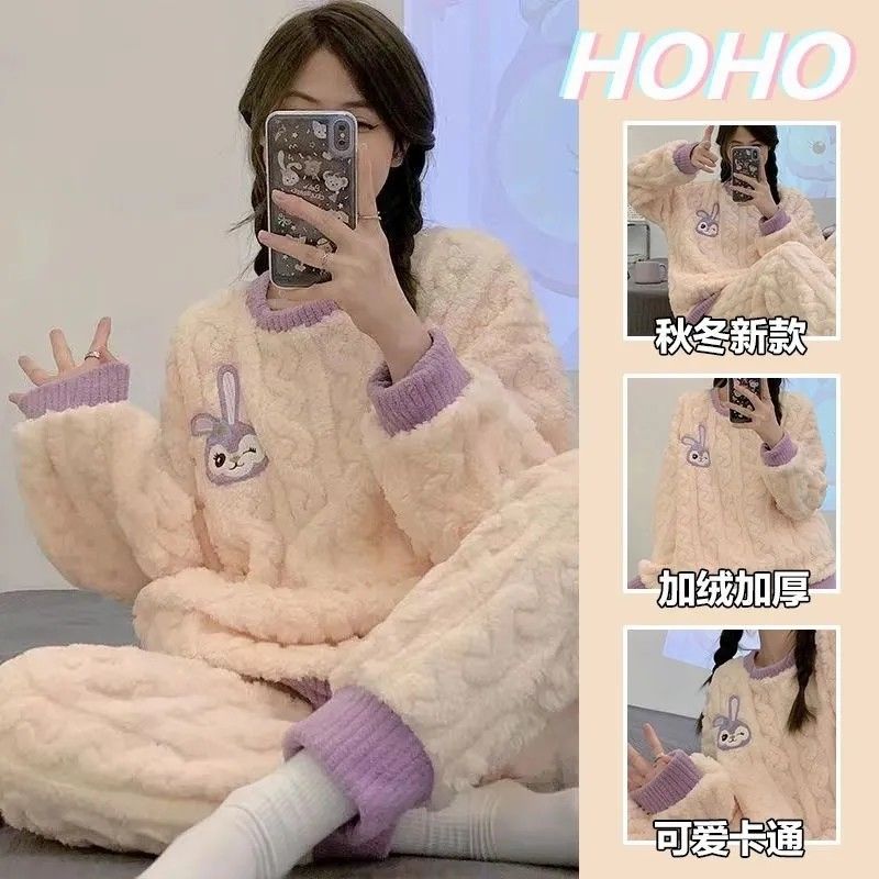 睡衣女款秋冬季珊瑚絨加厚加絨2023新款甜美可愛法蘭絨家居服套裝