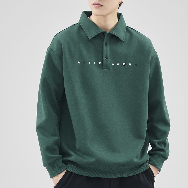 秋季刺繡衛衣男士長袖寬鬆休閒帥氣POLO衫領國潮重磅秋裝上衣外套