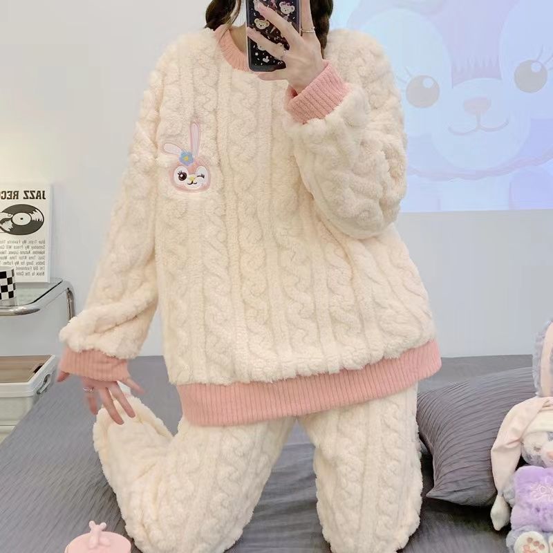 珊瑚絨睡衣女冬季天加厚加絨2023新款法蘭絨秋冬款家居服套裝女款