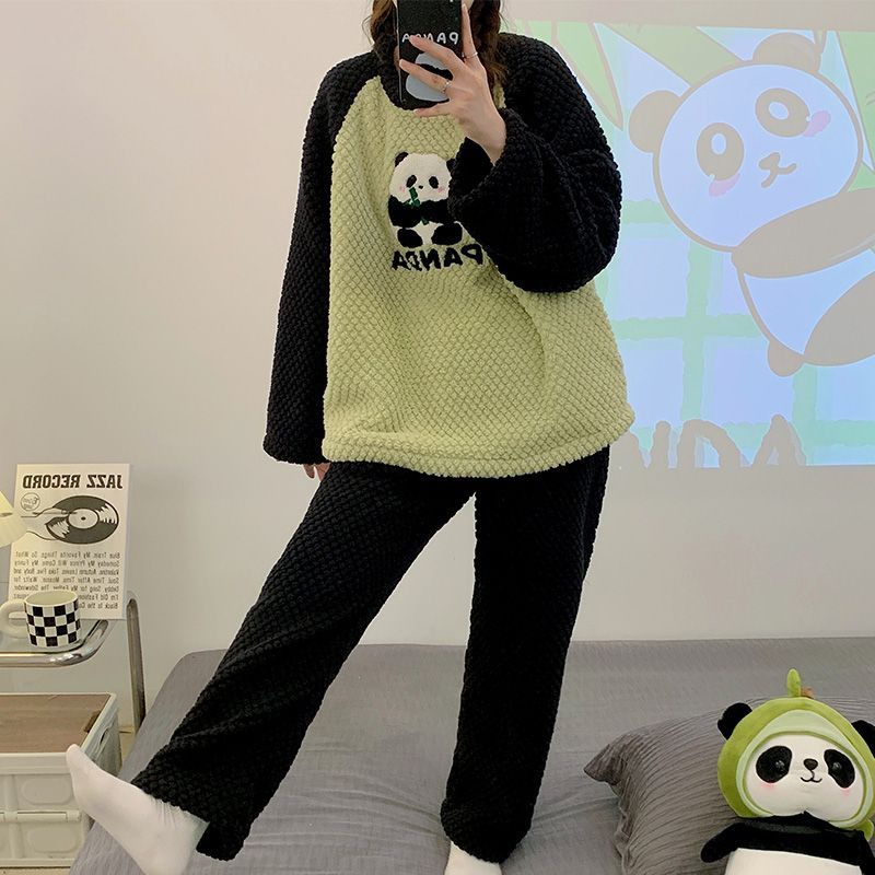 Pajamas winter thickened and velvet coral velvet suit 2023 new warm flannel student sweet home clothes