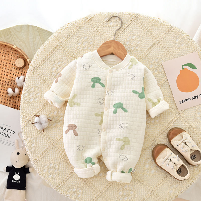 Baby one-piece clothespin cotton boneless autumn and winter baby warm clothes pure cotton harem newborn clothes cute crawling clothes
