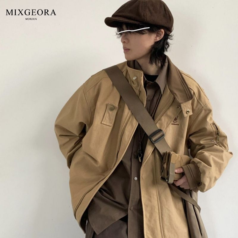 MIX GEORA Japanese retro embroidery design work jacket men's lapel color-blocked jacket versatile in spring and autumn