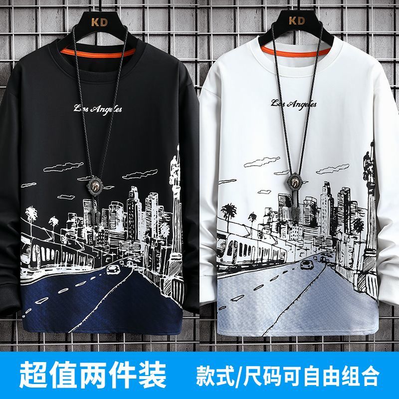 圓領衛衣男裝新款春秋冬季寬鬆休閒印花青少年潮流上衣服ins百搭