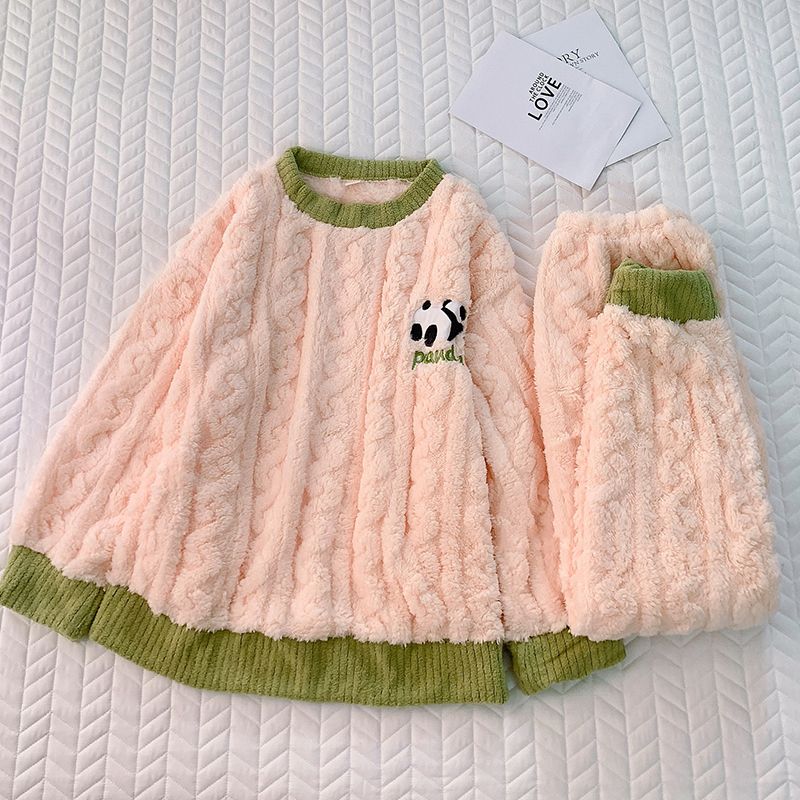 秋冬季珊瑚絨睡衣女加厚加絨新款可愛冬天法蘭絨家居服保暖可外穿