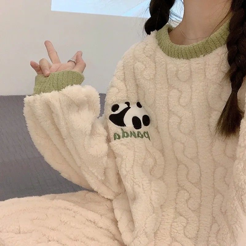 2023年新款睡衣女秋冬季珊瑚絨加厚加絨保暖冬款法蘭絨家居服套裝