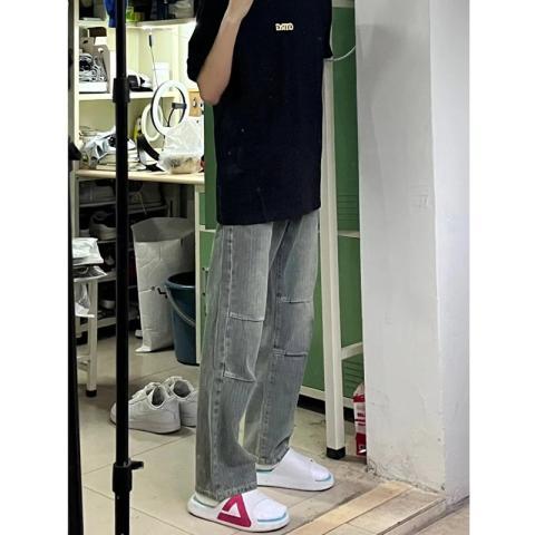 American high street cleanfit distressed washed jeans for men in spring and autumn trendy brand vibe style loose simple straight pants