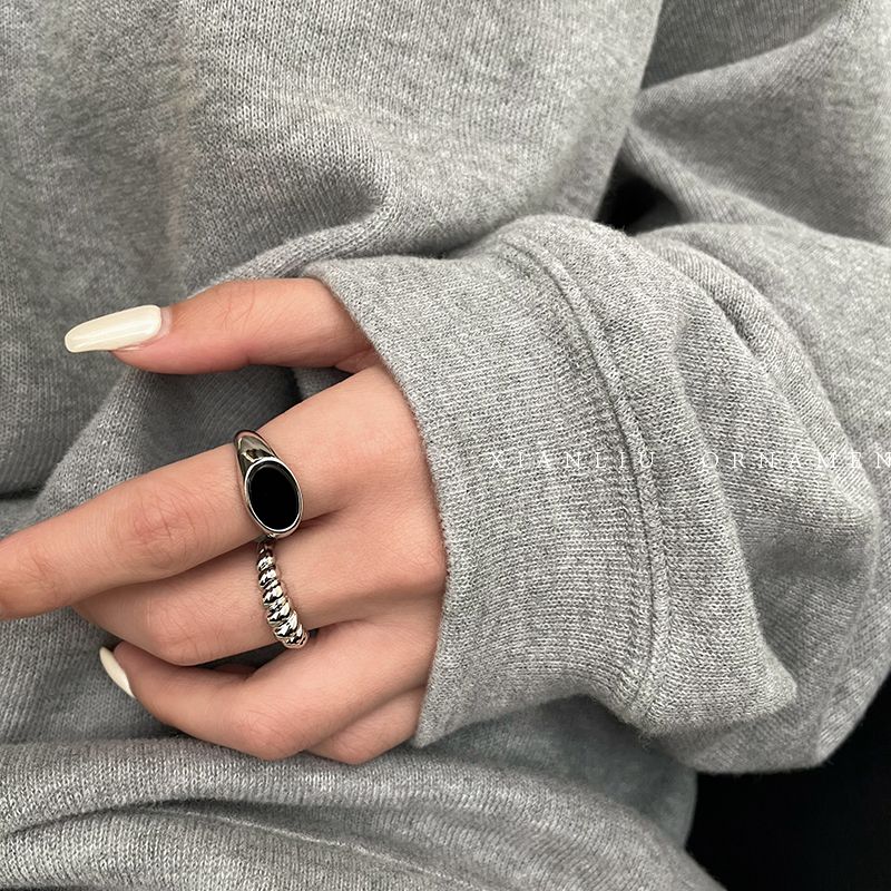 復古黑色麻花戒指女小眾設計輕奢高級感冷淡風簡約指環男時尚個性