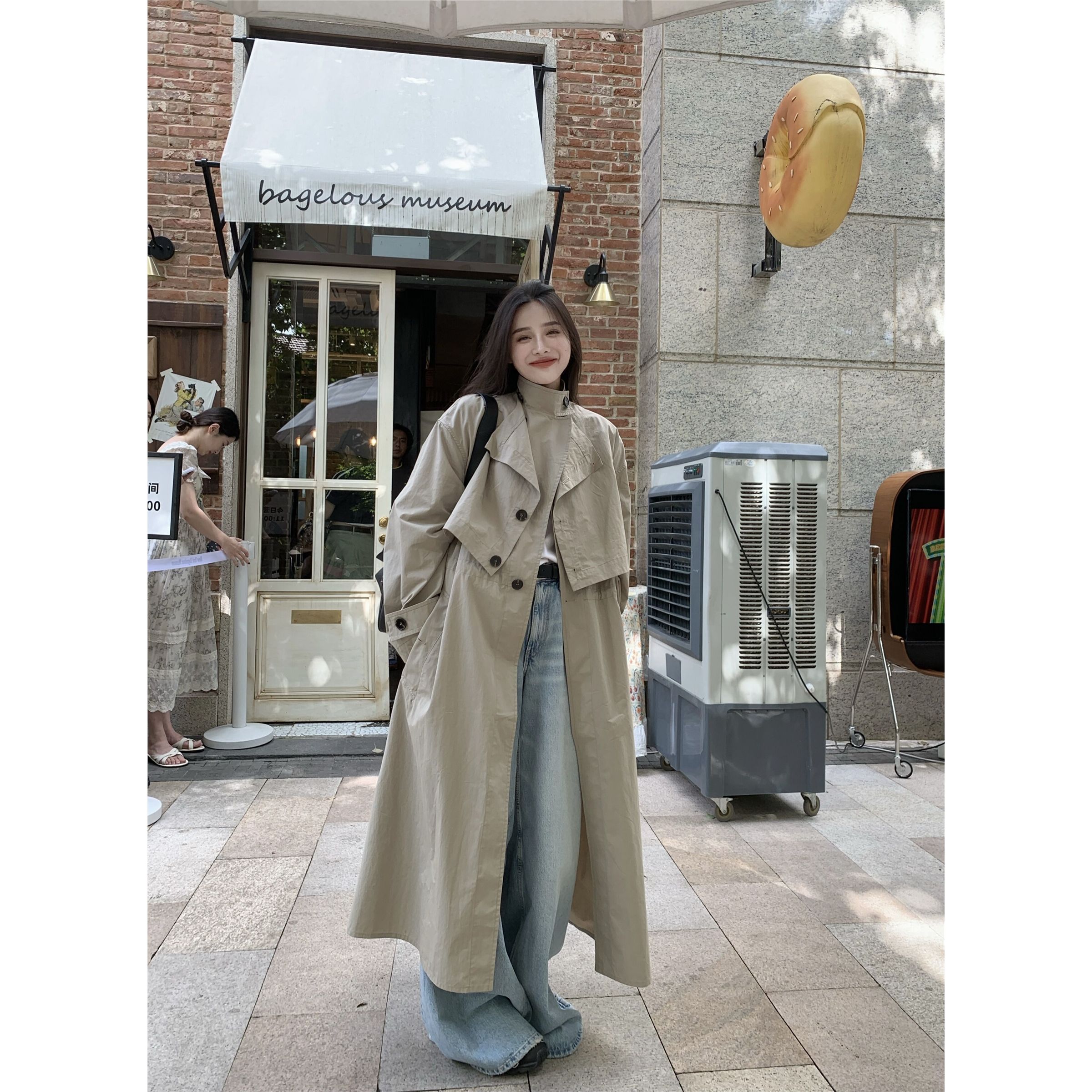 韩系英伦风高级感风衣外套女秋季气质过膝长款大衣设计感长袖上衣
