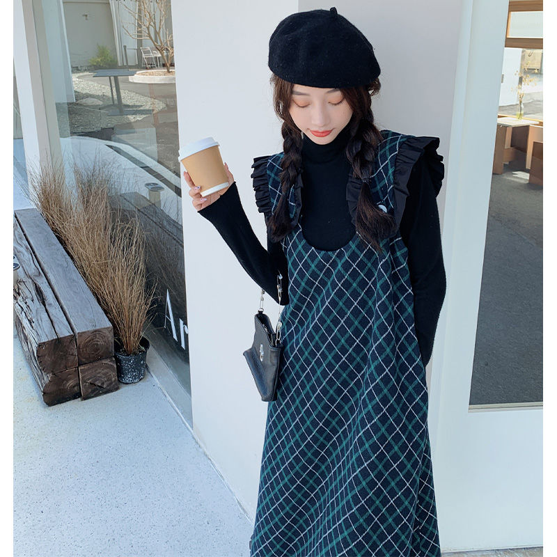設計感格子毛呢背心裙女2023春秋冬季新款氣質顯瘦寬鬆背帶連衣裙