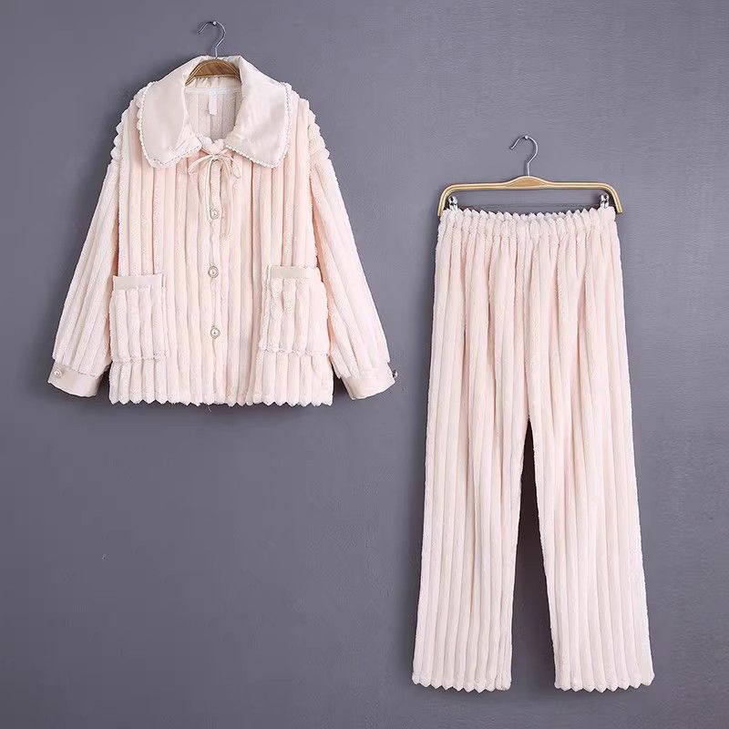 冬季2023年新款珊瑚絨加厚加絨睡衣女可外穿法蘭絨家居服冬款套裝