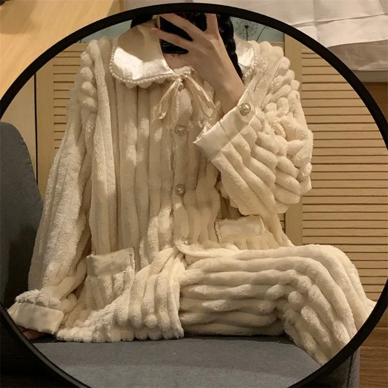 珊瑚絨睡衣女秋冬季2023年新款加厚加絨法蘭絨學生保暖家居服套裝