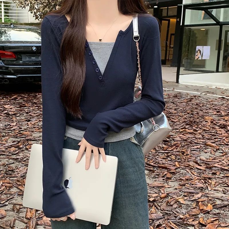 純棉大碼女裝胖MM長袖T恤女秋冬新款高級感純欲風顯瘦遮肉上衣ins