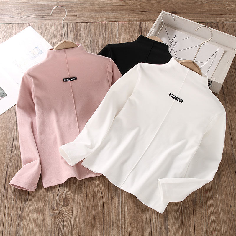 Autumn and winter girls versatile bottoming shirts half turtleneck autumn clothes fashionable spring and autumn German velvet white children's inner warm tops