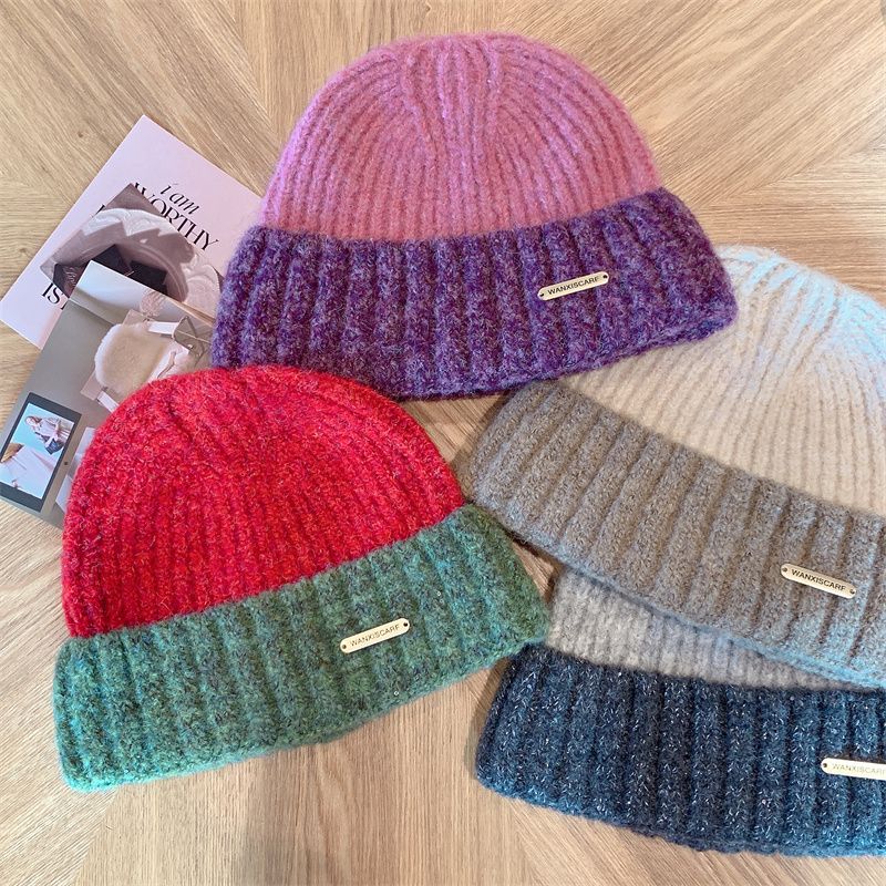 Autumn and Winter Korean Edition Versatile Dual Contrast Color Woolen Hat Outdoor Warm Ear Protection Contrast Color_voghion.com