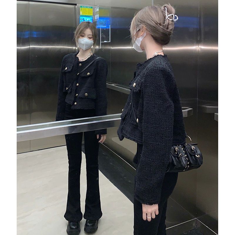 Black small fragrant style jacket for women short style 2023 spring and autumn new style high-end French style celebrity top