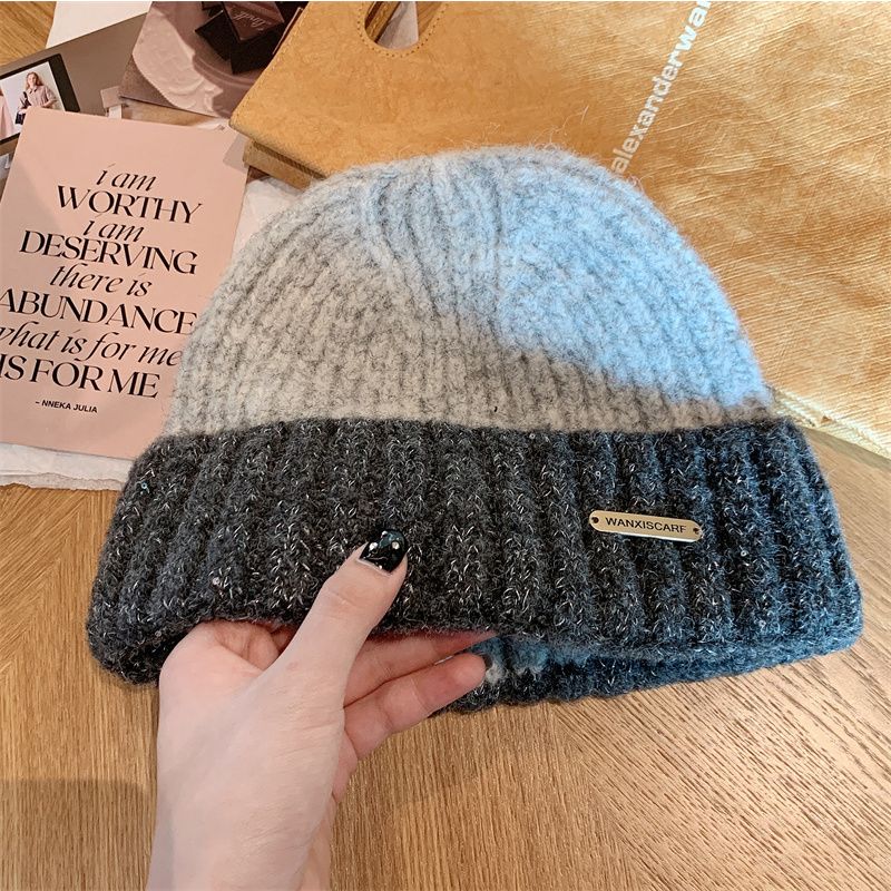 Autumn and Winter Korean Edition Versatile Dual Contrast Color Woolen Hat Outdoor Warm Ear Protection Contrast Color_voghion.com