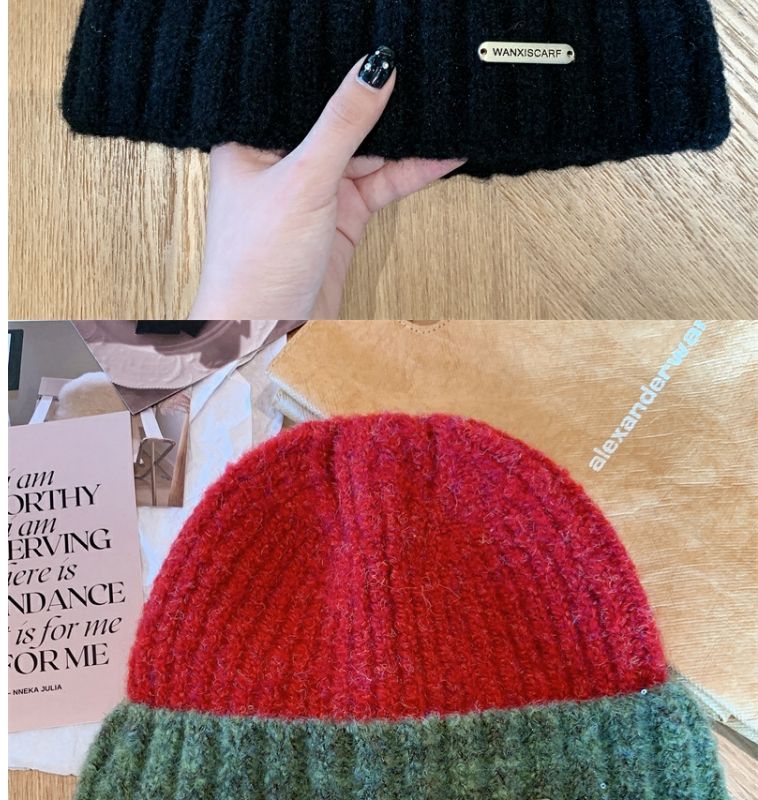 Woolen Hat Contrast Colour Winter Warm Beanie For Men_voghion.com
