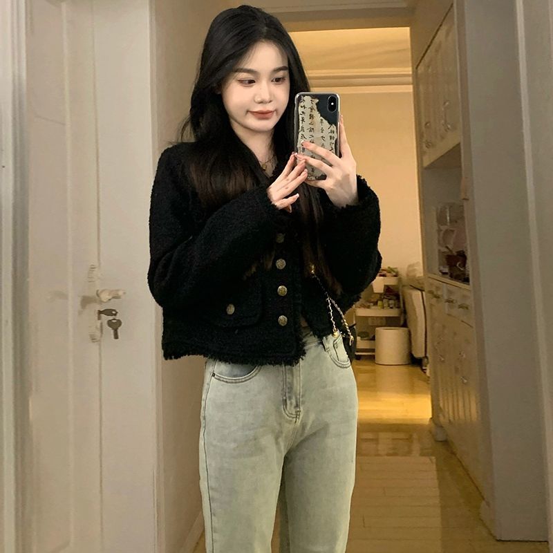 Black small fragrant style jacket for women short style 2023 spring and autumn new style high-end French style celebrity top